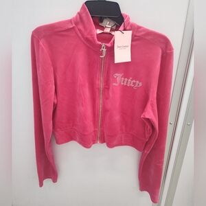 Juicy Couture Hot Pink Velour  Cropped Track Jacket Size L